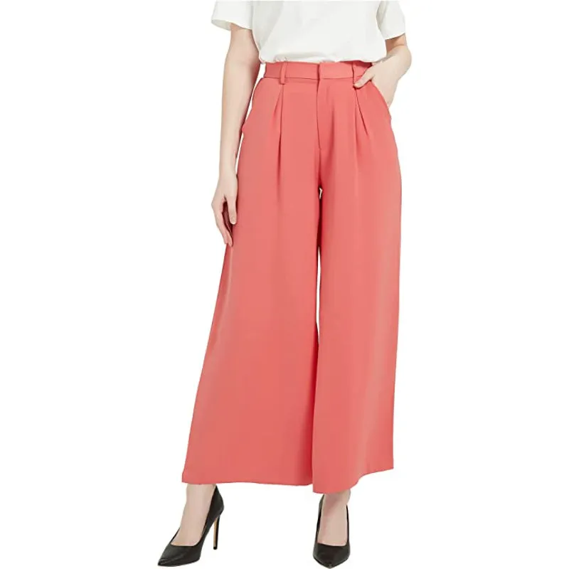 Women High Waist Casual Wide Leg Long Palazzo Regular Trousers