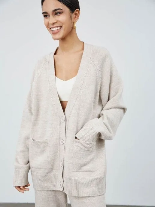 Women's Loose Wool Cardigan and Pants Outfit Set