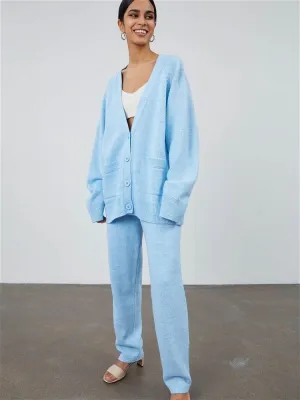 Women's Loose Wool Cardigan and Pants Outfit Set