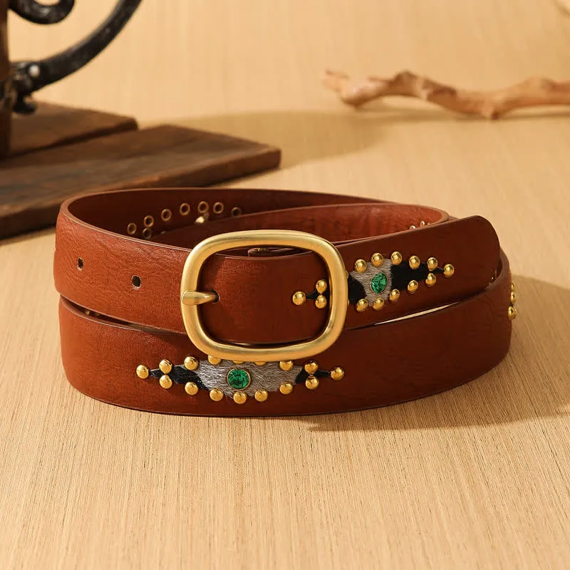 Women's Stylish Gem Rivets Inlaid Leather Belt