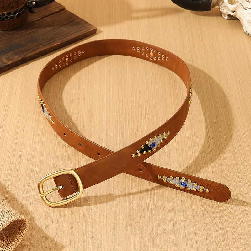 Women's Stylish Gem Rivets Inlaid Leather Belt